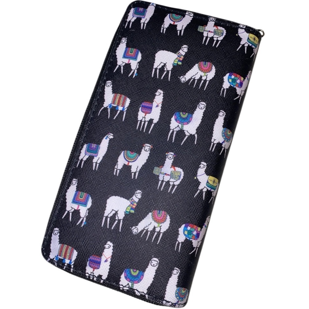 LLAMA Print Full Size Faux Leather Wallet in Black and White Size 7”x 4”